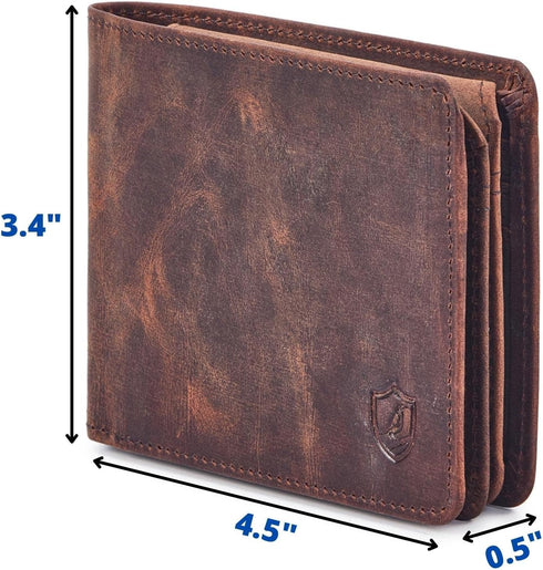 Mens Wallet Real Leather Bifold RFID Blocking High Capacity Card Case with 2 ID Window in Gift Box (Crazy Horse, Cognac)...