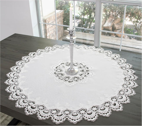 Linens, Art and Things European White Lace on Ivory Table Topper, Small Tablecloth (33 Inch Round)...