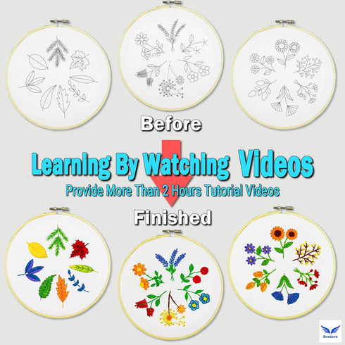 Bradove 3 Sets Leaves and Flowers Embroidery Practice Kit, Embroidery Kit for Beginners Adults, Learn to Embroider Kit Adult Beginner, Embroidery ...