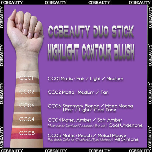 CCbeauty 2-IN-1 Matte Contour Stick Makeup,Cream Dual Highlighter Bronzer Stick, Highlighting & Contouring Kit, Highlight Concealer Sticks for Fac...