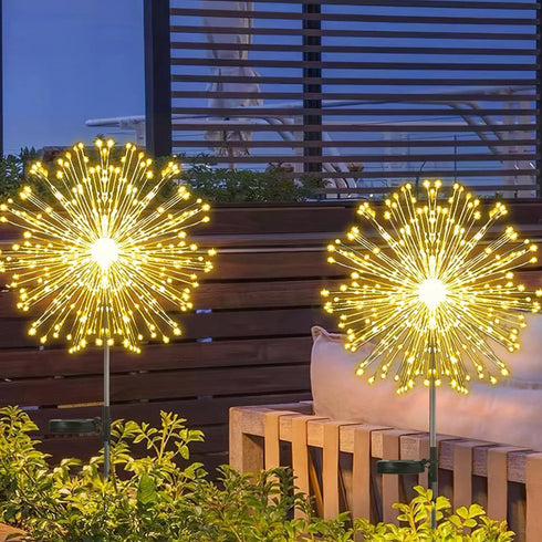 Set of 2 outdoor solar decorative lights with 210 LEDs, waterproof solar firework lights with 2 modes: flashing and stable, suitable for outdoor, ...