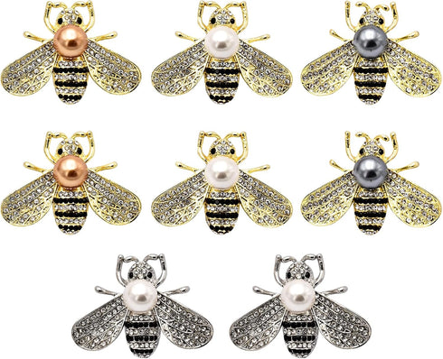 8 PCS Honey Bee Brooches Lapel Pins Crystal Insect Themed Bee Brooches for Women...
