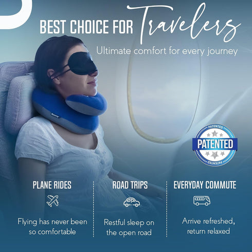 BCOZZY Travel Neck Pillow for Airplane– Patented Double Support for Head, Neck, and Chin. Best for Long Flights, Plane Sleeping, and Car Rides. Ad...