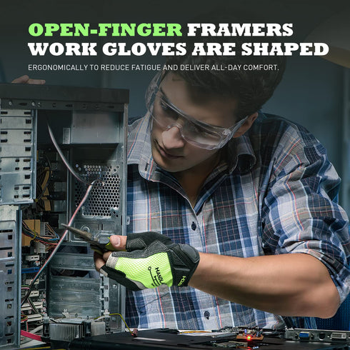 Framer Work Gloves,Fingerless Framing Gloves, Open-Finger Carpenters Gloves, High Dexterity, Performance Fit, Durable...