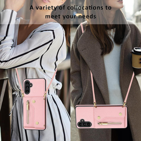 Asuwish Phone Case for Samsung Galaxy A25 5G Zipper Wallet Cover with Tempered Glass Screen Protector and Card Holder Slot Shoulder Crossbody Stra...