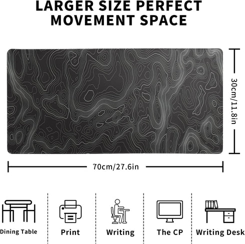 Topographic Contour Extended Big Mouse Pad Large,Gaming Mouse Pad Desk Pad,27.6x11.8 Inch Long Computer Keyboard Mouse Mat Mousepad with 3mm Non-S...