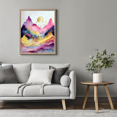 Posterizer 1 pcs-colorful mountains and the sun surreal scene-Abstract & Modern Art-Landscape & Nature Art-Gift for Nature, Surfers and Beach Love...