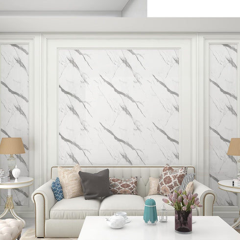 Marble Wallpaper White Granite Contact Paper Peel and Stick Self Adhesive Removable Wallpaper, White Grey Glossy Marble Wall Paper for Kitchen Cou...