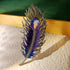 Gorgeous Gold Tone Blue Purple Enamel Peacock Feather Brooch Pin with AB Tear Stone...