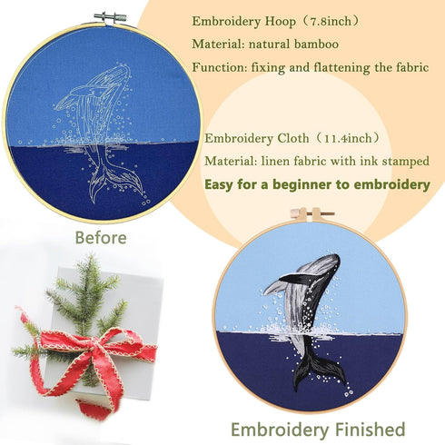 Embroidery Kit for Beginners with Animal Pattern and Instructions,4 Pack Cross Stitch Kits,2 Wooden Embroidery Hoops,Threads and Needles,Needlepoi...