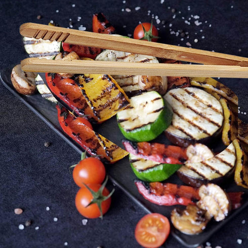 12 Pcs Bamboo Tongs 7 Inch Bamboo Toast Tongs for Serving Pickle Muffin, Cheese Fruits Salad, Toast & Bread...
