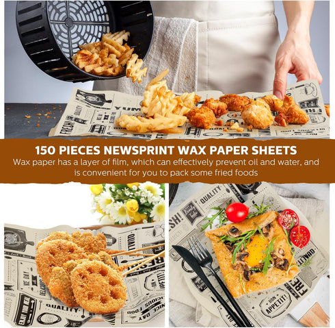 Newsprint Wax Paper Sheets Newspaper Theme Food Wrap Paper Grease Resistant Tray Liners Waterproof Wrapping Tissue Food Picnic Paper for Home Kitc...