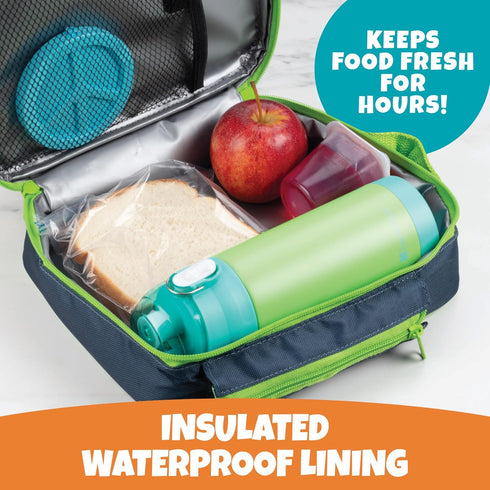 Insulated Lunch Box w Snack Pocket & Water Bottle Holder-Girls or Kids School Lunchbox Tote Keeps Food Hotter or Colder Longer-Reusable Bag Fits M...