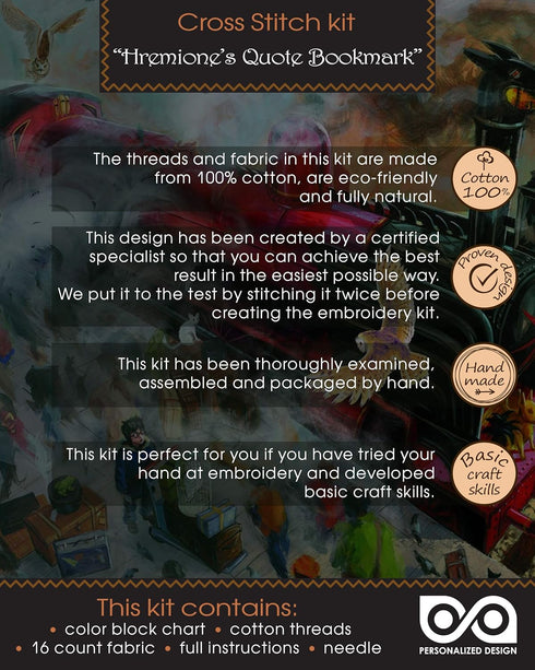 Cross Stitch Kit of Bookmark - Hermione Quote 'Honestly Don't You Two Read?'...