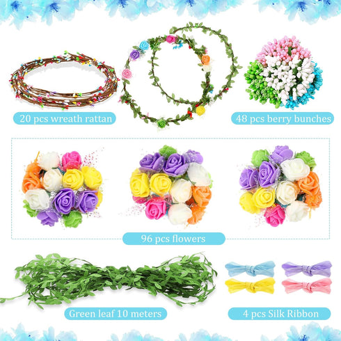Syhood Rose Style Crowns Making Kit, 168 Pcs Parts, Make Your Own Flower Crown Wreath Headbands and Bracelets Craft Kit Hair Accessories Handmade ...