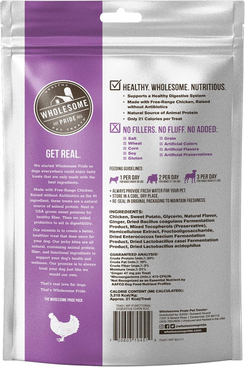 Wholesome Pride Functional Dog Digestive Support Chicken Recipe Jerky Bites Dog Treats - 8 oz...