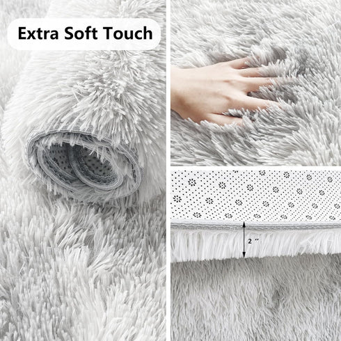 ConCus-T Grey Bath Mat Faux Fur Plush Bathroom Rugs Shaggy Soft Anti Slip Bath Carpet Doormat for Bedroom Bathroom Puppy Bed Mat, Tie-Dye Light Gr...