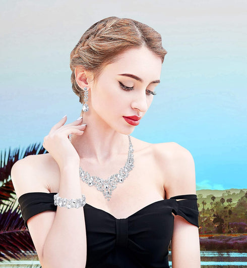 Udalyn Crystal Bridal Jewelry Sets for Women Necklace Earrings Bracelet Set for Wedding Rhinestone Bridesmaid Choices fit with Wedding Dress...