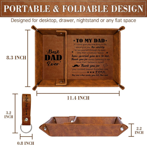 Dad Gifts for Fathers Day, PU Leather Valet Tray and Keychain, Christmas Birthday Gifts for Dad from Daughter Son, Nightstand Tray for Dad, Catcha...