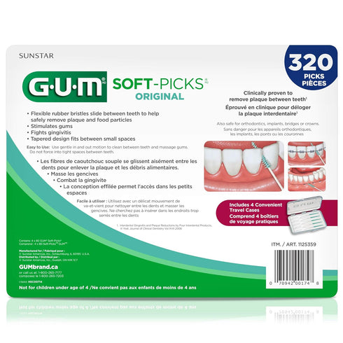 GUM Soft-Picks Original, Easy to Use Dental Picks for Teeth Cleaning and Gum Health, Disposable Interdental Brushes with Convenient Carry Case, De...
