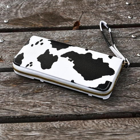 Cow Print PU Leather Wallet Zip Around Cash Coin Card Phone Holder Women Girls Wallet Long Wristlet Purse Clutch Handbag...
