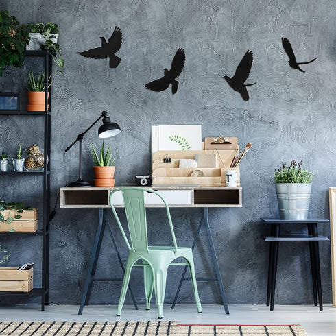 Blulu 4 Pieces Wooden Bird Wall Decor Flying Bird Sculptures Wall Art Decor Silhouette Art Wooden Sign for Home Living Room Bedroom Kitchen Hangin...