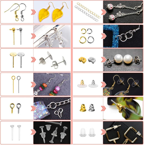 Earring Making Supplies Kit, Caffox 2900pcs Earring Hardware Pieces Repair Parts with Earring Hooks Posts Backs and Jump Rings for Making Earrings...