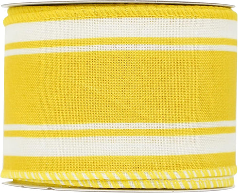 HUIHUANG Yellow Stripe Ribbon Wired Edge Craft Ribbon Yellow Burlap Ribbon Summer Lemon Wreath Ribbon 2.5 Inch X 10 Yards for DIY Crafts Bows Wrea...