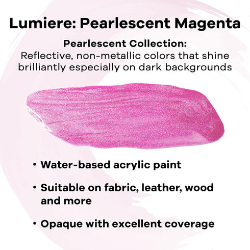 Jacquard Lumiere 2.25oz Fabric Paint Pearlescent Magenta - Metallic Paint for Fabric Leather Canvas Paper and Wood - Light-bodied Metallic Acrylic...