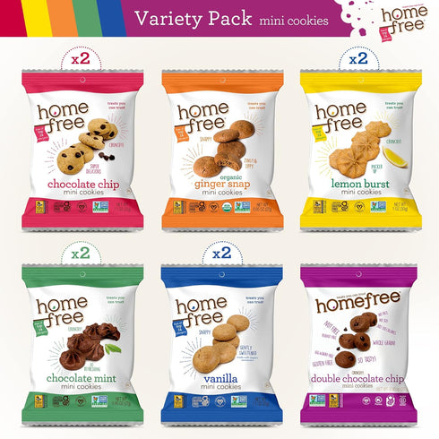 Homefree Mini Cookies Variety Pack, Gluten Free, Nut Free, Vegan, Cookie Snack Packs, School Safe and Allergy Friendly Snack (Pack of 10)...