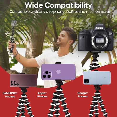 TALK WORKS Flexible Tripod for iPhone, Android, Camera - Bendable Legs, Adjustable Stand Holder with Mini Wireless Remote for Selfies, Vlogging, B...