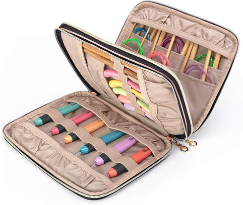 Teamoy Crochet Hook Case(up to 8”), Circular Knitting Needle Storage Bag, Travel Organizer Bag for Crochet Hook and Knitting Accessories, Misty Ro...