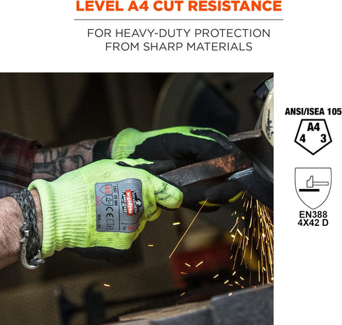 Ergodyne unisex adult Nitrile-coated ANSI A4 Nitrile Coated CR Gloves, Lime, Extra Large US, Factory...