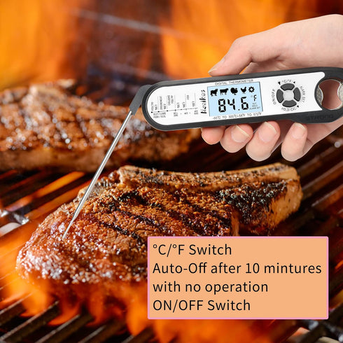 Digital Meat Food Thermometer - 2~3S Instant Read Cooking Thermometer, Backlight, Built-in Magnet, Calibration, Foldable Probe for Kitchen Deep Fr...