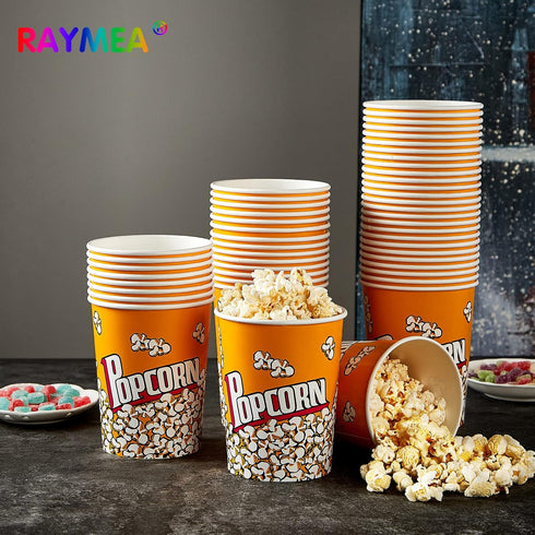 RAYMEA Popcorn Buckets Disposable 32oz Retro Style Paper Leak Proof Popcorn Containers Popcorn Bowls for Family Movie Night & Party - 10 Pac...