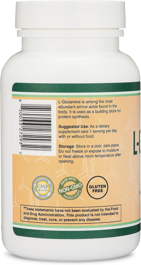 L Glutamine Capsules - No Fillers (1000mg Servings, 120 Capsules) Non-GMO, Gluten Free, Keto Safe, Vegan Friendly, Third Party Tested (for Enduran...
