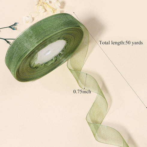 3/4 inch Sage Green Sheer Organza Ribbon 50 Yards Chiffon Ribbon for gift wrapping Father's Day Wedding Flower Bouquet Crafts...