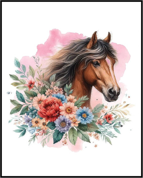 Posterizer 1 pcs-Boho Horse Rustic Farmhouse Barn Decor-Art for Animal Lovers-Floral Botanical Art-Gifts for Women-Living Room Bedroom Decor- unfr...