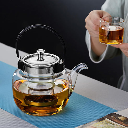 Unbreakable Glass Teapot with Infuser and Lid 1200ml/42.2oz,Heat Resistant Borosilicate Glass Tea Kettle for Blooming Loose Leaf Tea,Mike,Coffee,S...