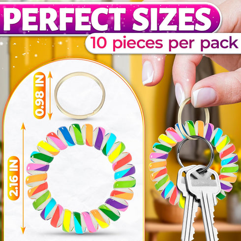 10 PCS Spring Coil Bracelet Wrist Coil Keychain Plastic Spiral Keychain Coil Bracelet - Metal Key Ring Bracelet Holder Key Chain Colorful Spiral W...