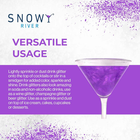 Snowy River Purple Cocktail Glitter - All Natural Edible Beverage Glitter for Cocktails, Wine, Champagne & Soda, Perfect for Parties or Dusting Ca...
