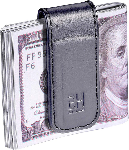 Slim Magnetic Money Clip Genuine Leather Business Card Holder for Men (Grey)...