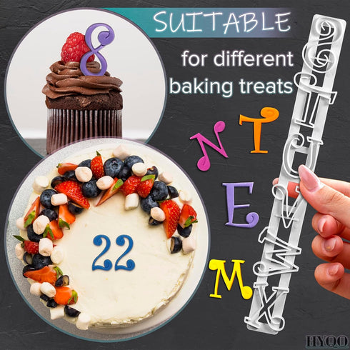 Fondant Letter Cutters for Cake Decorating – Plastic Alphabet Fondant Cutters with A-Z Letters and 0-9 Numbers (9.84" L × 0.98" W) with Multipurpo...