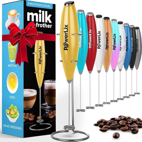 PowerLix Milk Frother Handheld Battery Operated Electric Whisk Foam Maker For Coffee, Latte, Cappuccino, Hot Chocolate, Durable Mini Drink Mixer W...