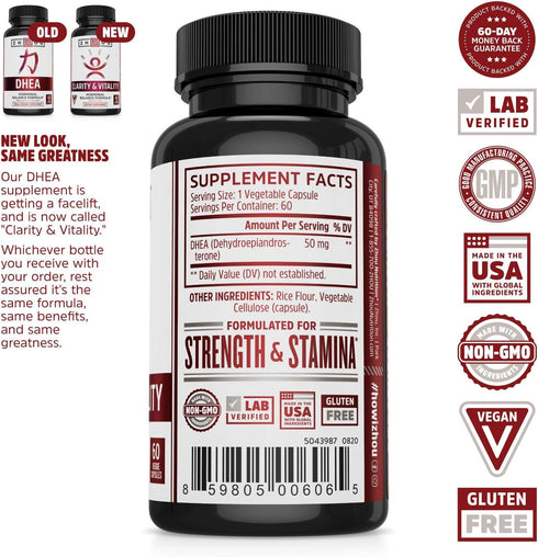 Zhou Clarity and Vitality (formerly DHEA) 50 mg, Hormonal Balance Formula for Women & Men, Healthy Aging, Non-GMO, Vegan, Gluten Free, 60 Capsules...
