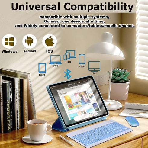 Bluetooth Wireless Keyboard and Mouse Combo,Ultra-Slim Ergonomic Small Rechargeable Bluetooth Keyboard Mouse Set for Apple iPad iPhone Samsung Tab...