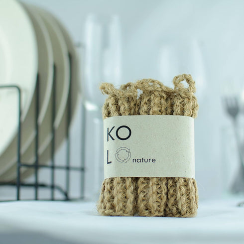Natural Sponges for Dishes - Organic Reusable Unsponges Hand Knitted- Compostable Set of 3 (2 Packs of Hemp sponges)...