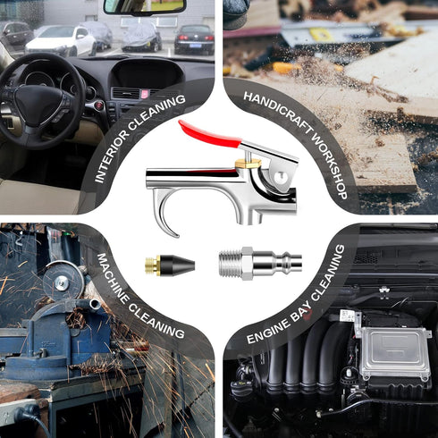 2-Way Connection Air Nozzle Blow Gun, Rubber Tip Air Nozzle with 1/4 in Standard Quick Fitting, Air Compressor Accessories Air Blower Gun for Air ...
