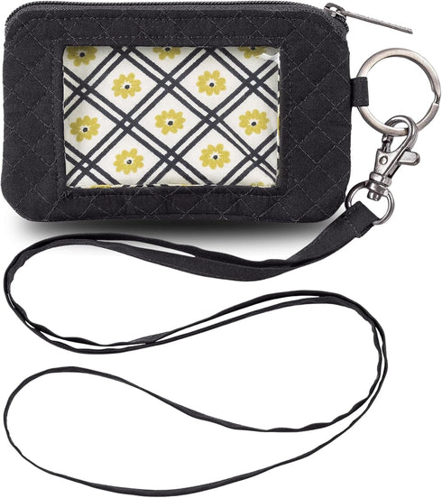 Bella Taylor ID Lanyard for Women and Girls, Keychain Wallet with Badge Holder and Zip Pouch, Quilted Vintage Black Microfiber...