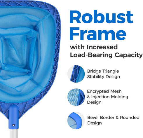 Swimming Pool Skimmer Net Total Length 57 inches, Leaf Rake Net with 4 Section Telescopic Aluminum Pole for Fast Cleaning Ponds, Hot Tub, and Spas...